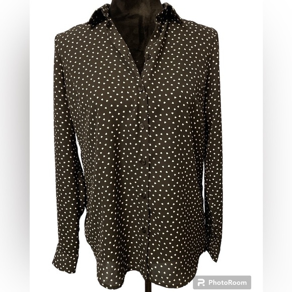 New Look Maternity, Black Long Sleeve Blouse with White Heart Print, Size 4 - Picture 1 of 7